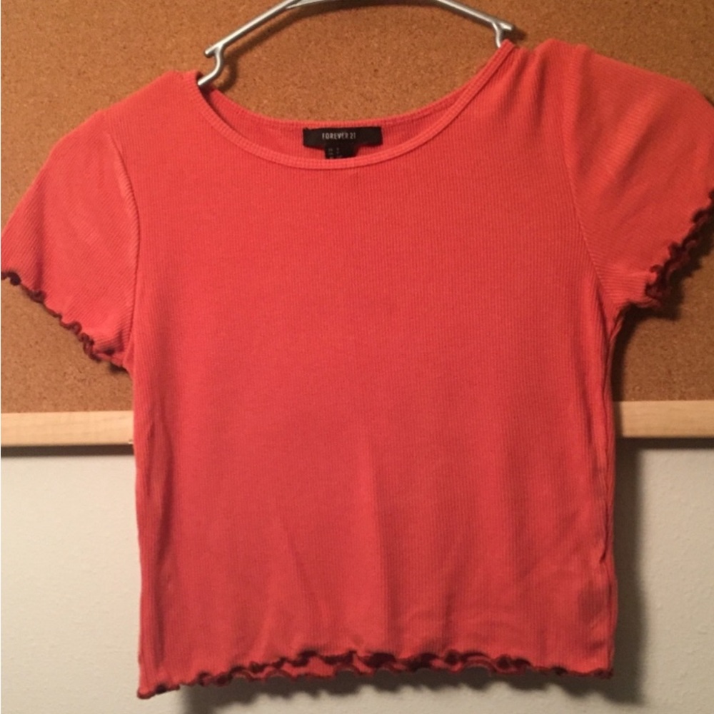 Orange/pink blended short sleeve top w/crinkles